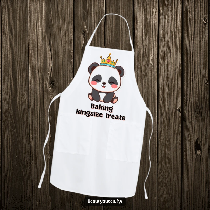 Funny panda tiara apron, playful winking bear chef, protective kitchen wear with cheerful humor, a delightful and funny cooking gift.
