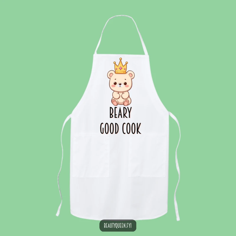 Funny Bear Apron: Cute Crown Balancing Chef's Wear for Kitchen Fun
