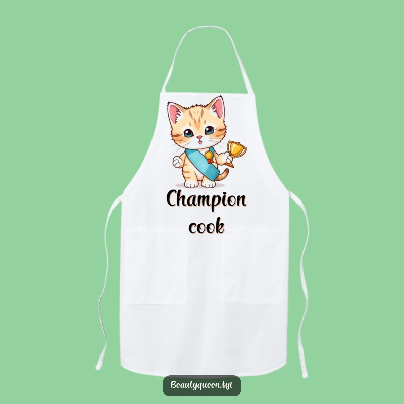 Funny Kitten Champion Apron: Chef's Tiny Winner Trophy & Sash - Kitchen Gift