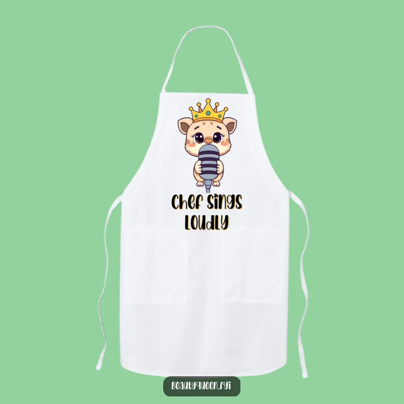 Funny Apron: Curious animal crown askew microphone, cook with your voice
