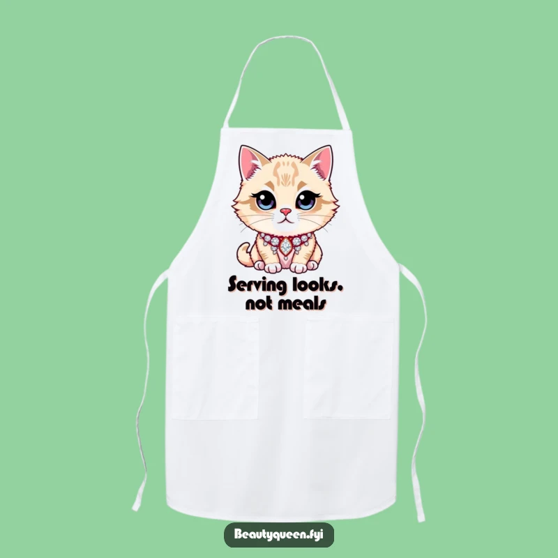 Funny Apron: Majestic Cat in Rhinestone Collar, Cook Like Royalty, Funny Gift!