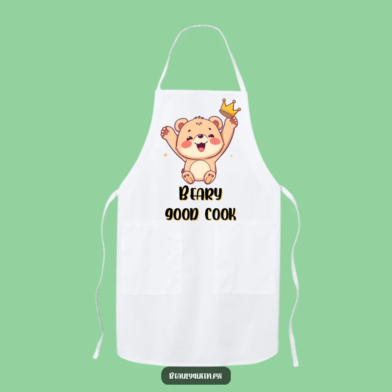 Funny Bear Cub Crown Apron: Royal King Cub Chef Funny Gift