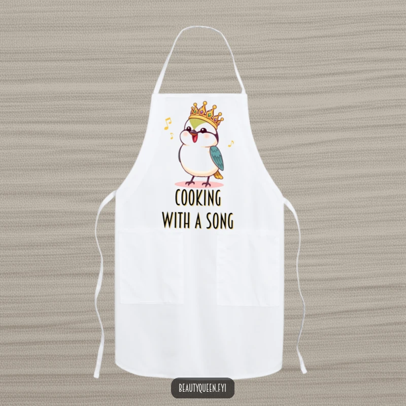 Funny Chickadee Apron: A charming chickadee with a royal headdress chirps happily, ready to whip up a royal feast.