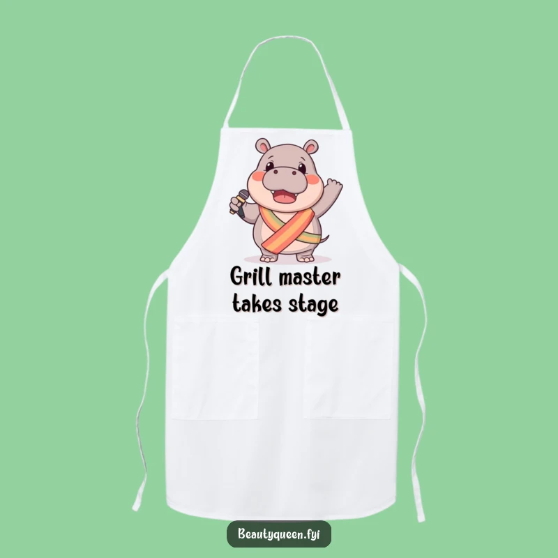 Funny Hippo Apron: Microphone Master Chef, Sash Style, Perfect Cooking Gift