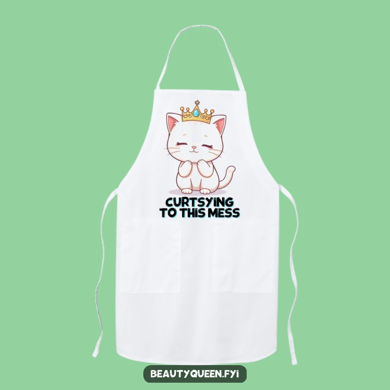 Funny Kawaii Cat Crown Curtsy Apron: Kitchen Royalty, Hilarious Cooking Gift