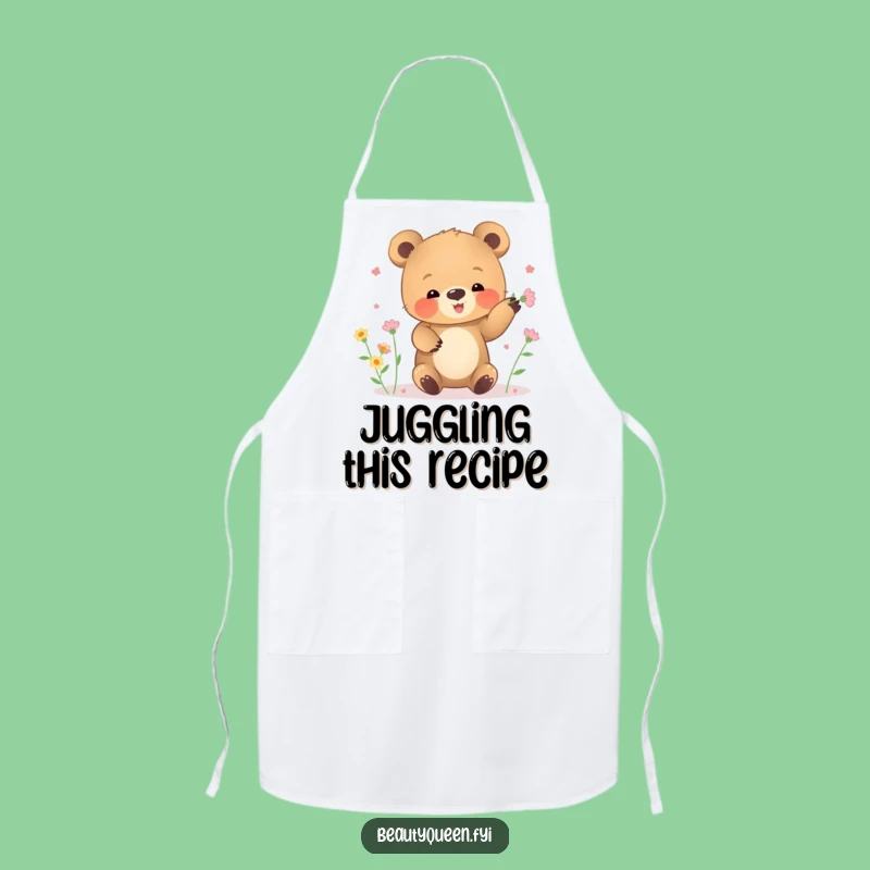 Funny Bear Cub Flower Juggling Apron: Kitchen Gardener, Hilarious Gift