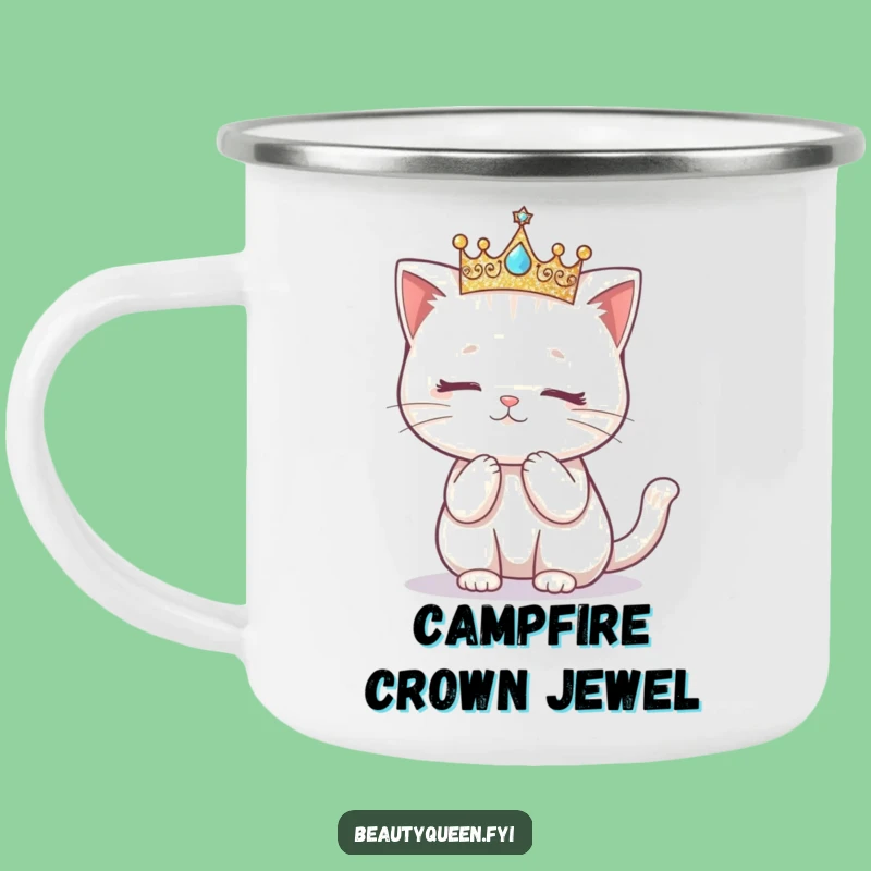 Funny Kawaii Cat Crown Curtsy Camping Mug: Regal Outdoor Brew, Hilarious Gift