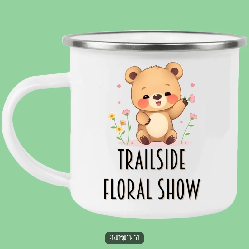 Funny Bear Cub Flower Juggling Camping Mug: Woodland Brew, Hilarious Gift