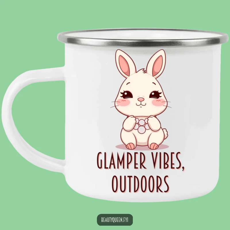 Funny Bunny Necklace Camping Mug - Blushing Rabbit Enamel Cup - Outdoor Humor Gift