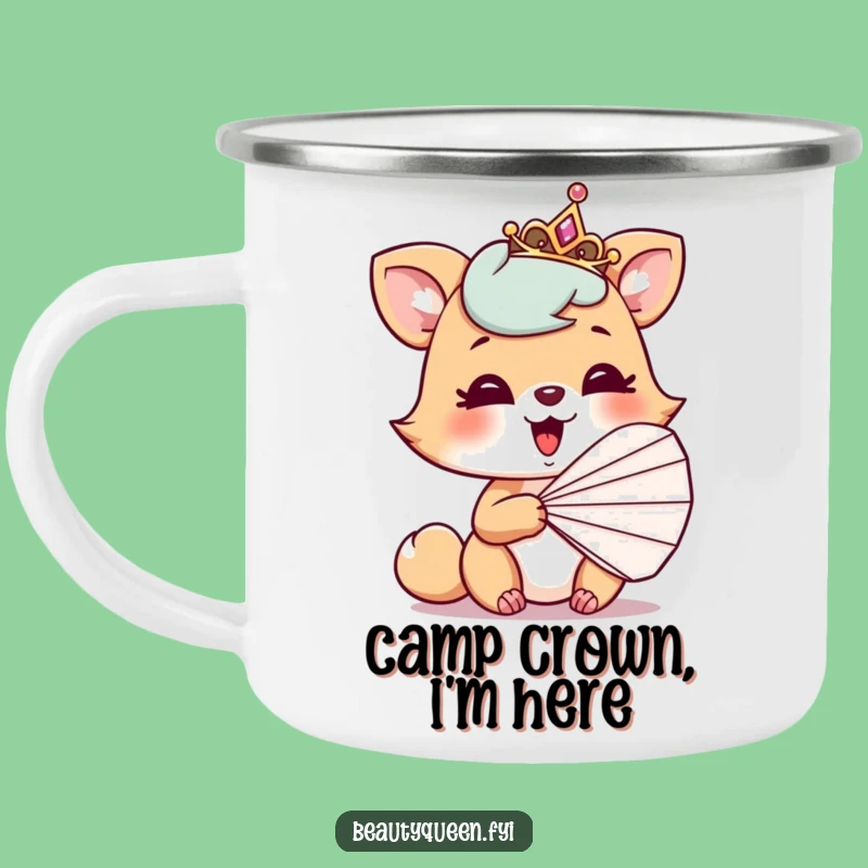 Funny Camping Mug: Playful animal tiara fan giggles, sip with humor outdoors