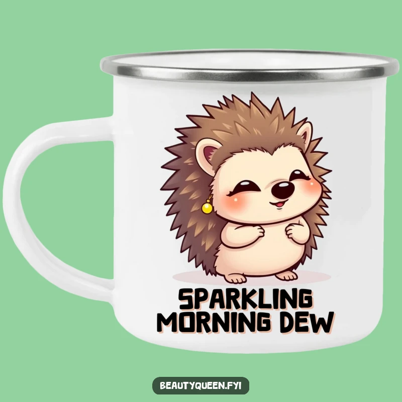 Funny Giggling Hedgehog Camping Mug: Outdoor Curtsy Cup with Tiny Earrings, Perfect Gift!
