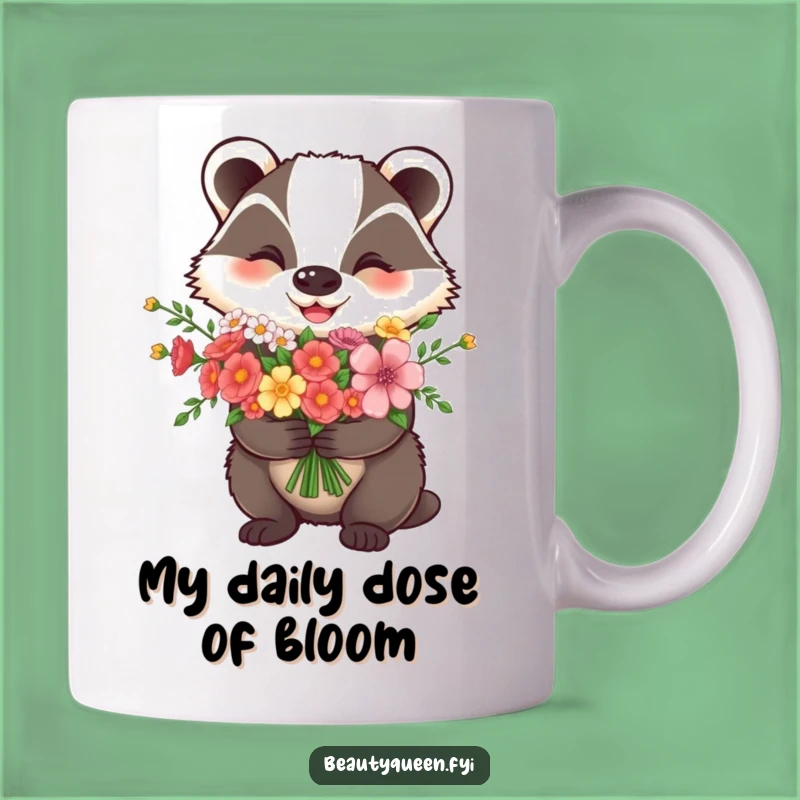 Funny Happy Badger with Flowers Mug - A Delightful Gift for Nature Lovers