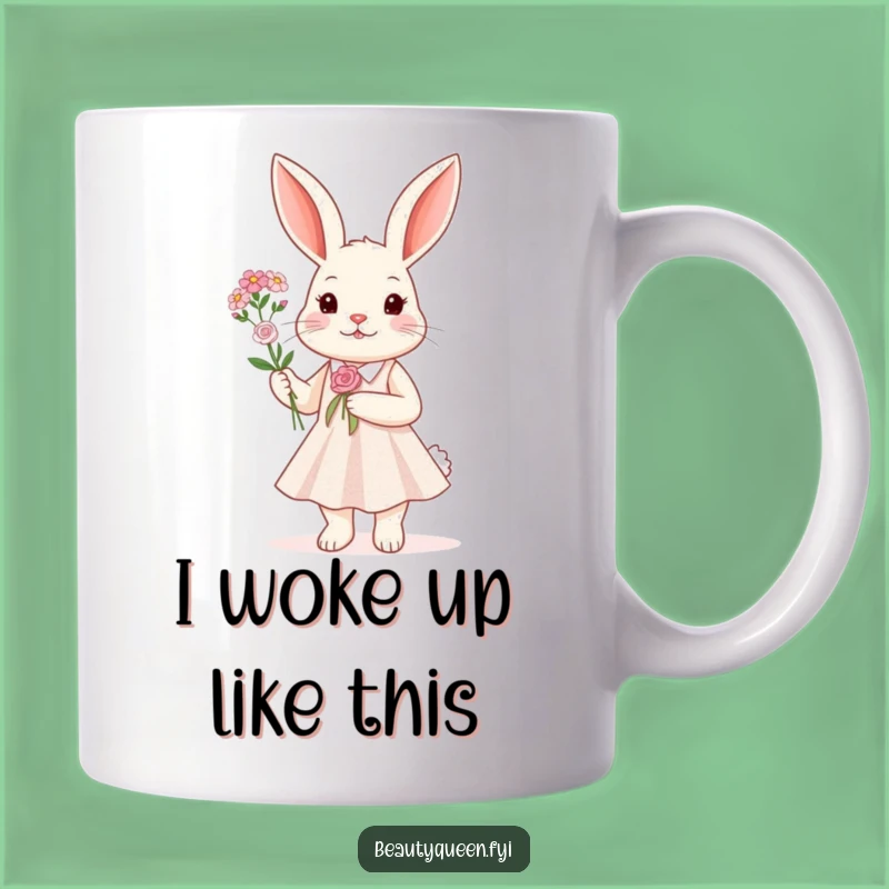 Funny Rabbit Sparkle Dress Bouquet Mug Gift - Adorable Floral Humor
