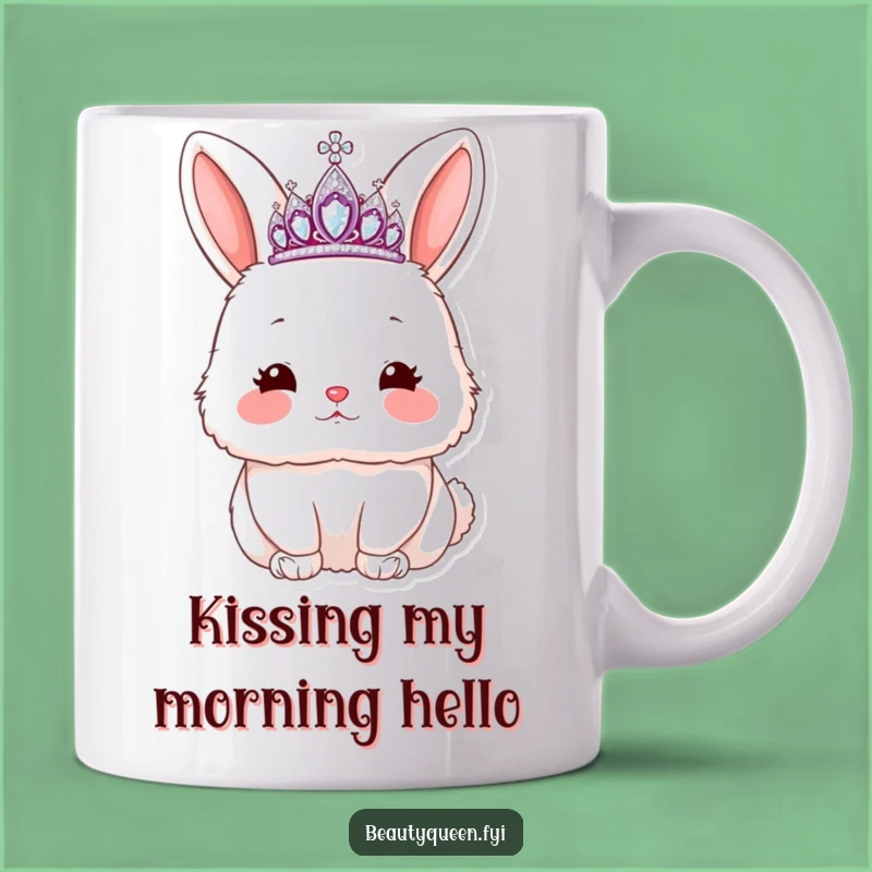 Funny Rabbit Tiara Kiss Mug: Adorable Fluffy Friend Blowing a Kiss, Perfect Gift
