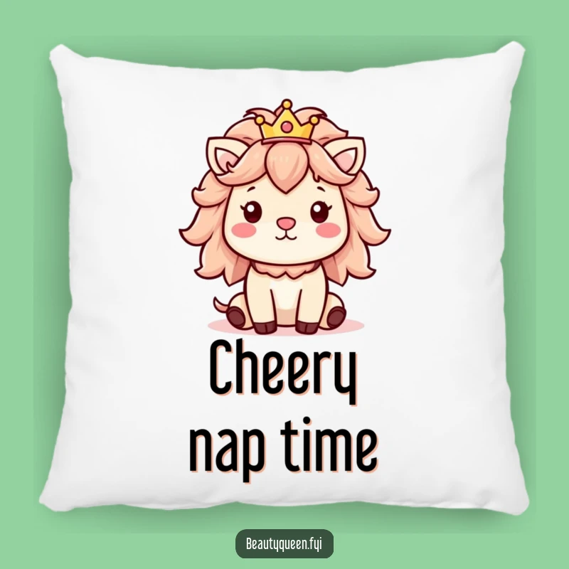 Funny Pillow: Cheerful animal fluffy mane and crown, snuggle in royal comfort