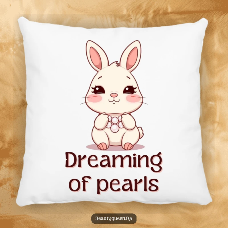 Funny bunny necklace pillow, blushing rabbit cushion, soft and cozy home decor, adding chic humor, a delightful funny gift.