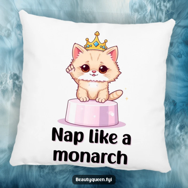 Funny cat crown pillow, regal feline cushion, soft and luxurious home accent, adding humor and comfort, a delightful funny gift.