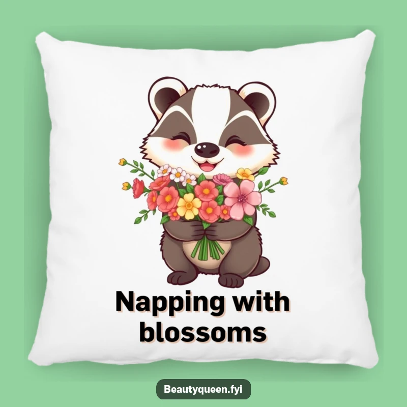 Funny Happy Badger Flower Pillow - Soft Cushion for Cozy, Cheerful Comfort