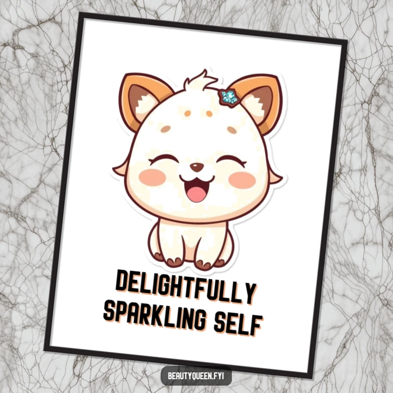 Funny digital art print of a happy animal with eyes closed in delight, accessorized with a shimmering, sparkly item.