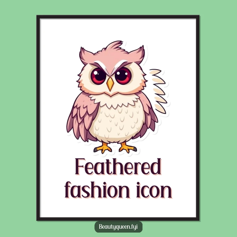 Funny Chic Owl Digital Art: Feathered Boa Fashionista Owl Printable Wall Decor, Perfect Gift!