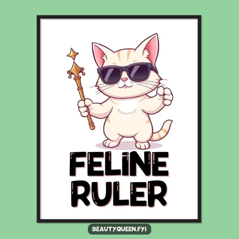 Funny Cat Digital Art Print: Cool Sunglasses Regal Wall Decor