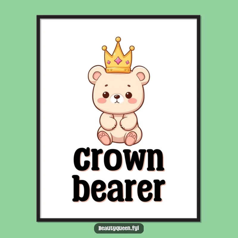 Funny Bear Digital Art Print: Cute Crown Balancing Wall Decor
