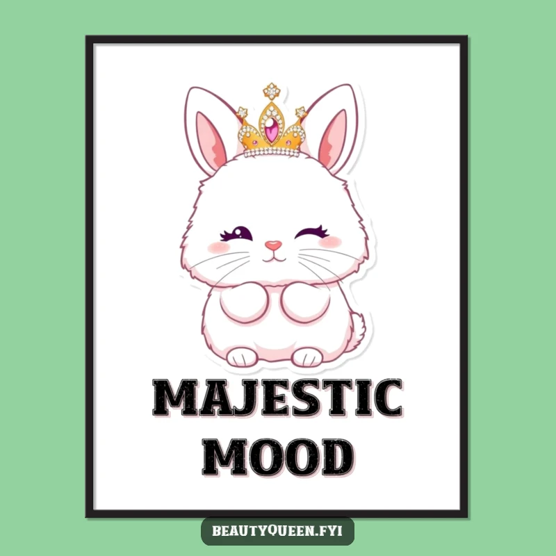 Funny Bunny Princess Art Print: Digital Tiara Kiss Decor, Hilarious Gift