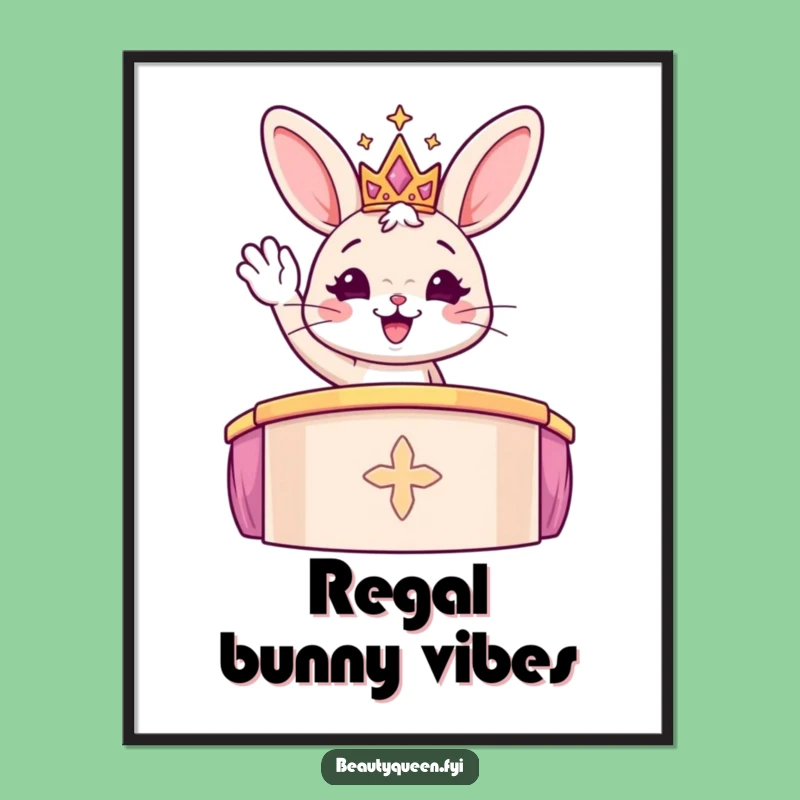 Funny Bunny Royalty Digital Print: Sparkly Tiara Art, Instant Funny Gift