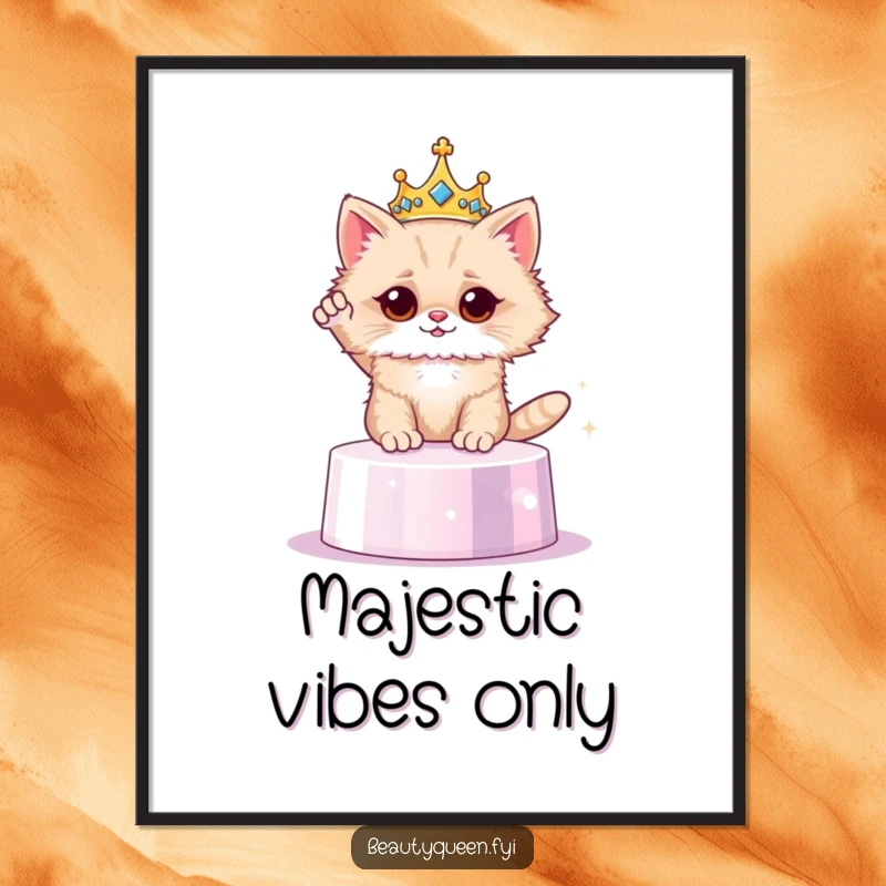 Funny cat crown digital art print, regal feline artwork, instant download for elegant decor, a humorous and majestic gift.