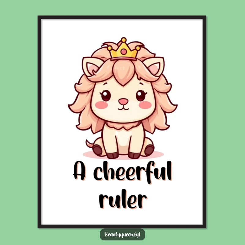 Funny Digital Art: Cheerful animal fluffy mane and crown, printable royalty