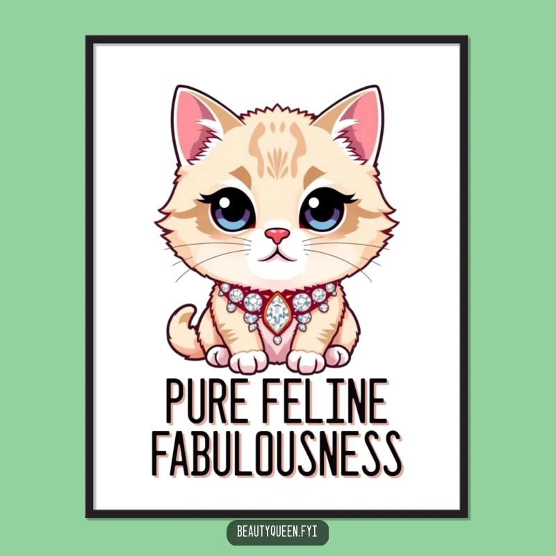 Funny Digital Art: Majestic Cat, Rhinestone Collar, Instant Download, Funny Gift!