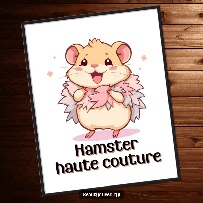 Funny Hamster Digital Art Print: High-resolution artwork of a squeaking hamster wearing a feathered boa, doing a happy dance.