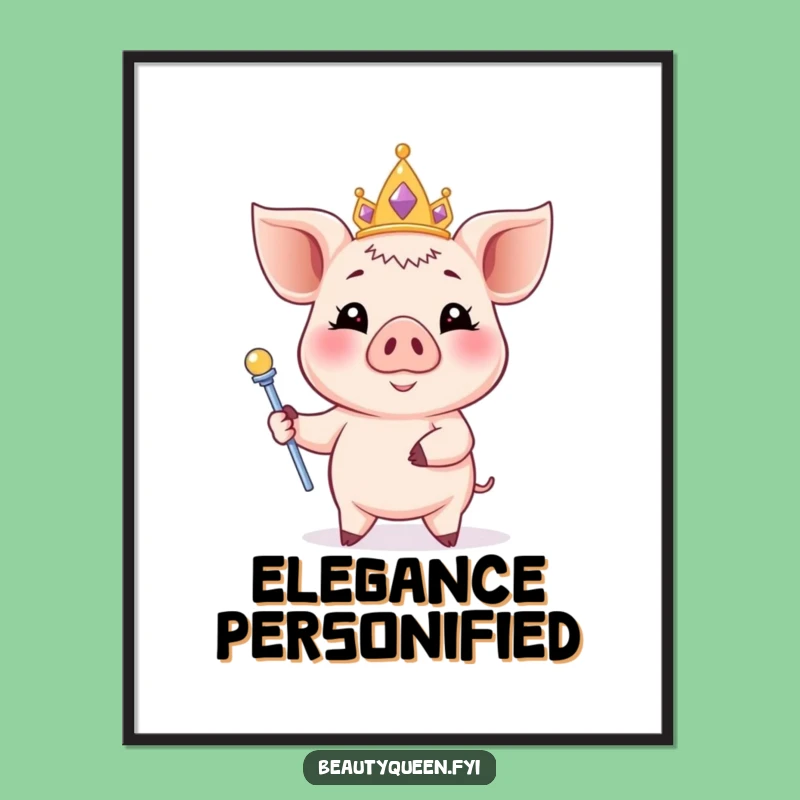Funny Piglet Tiara Digital Art: Elegant Porker Pose, Instant Regal Decor Gift