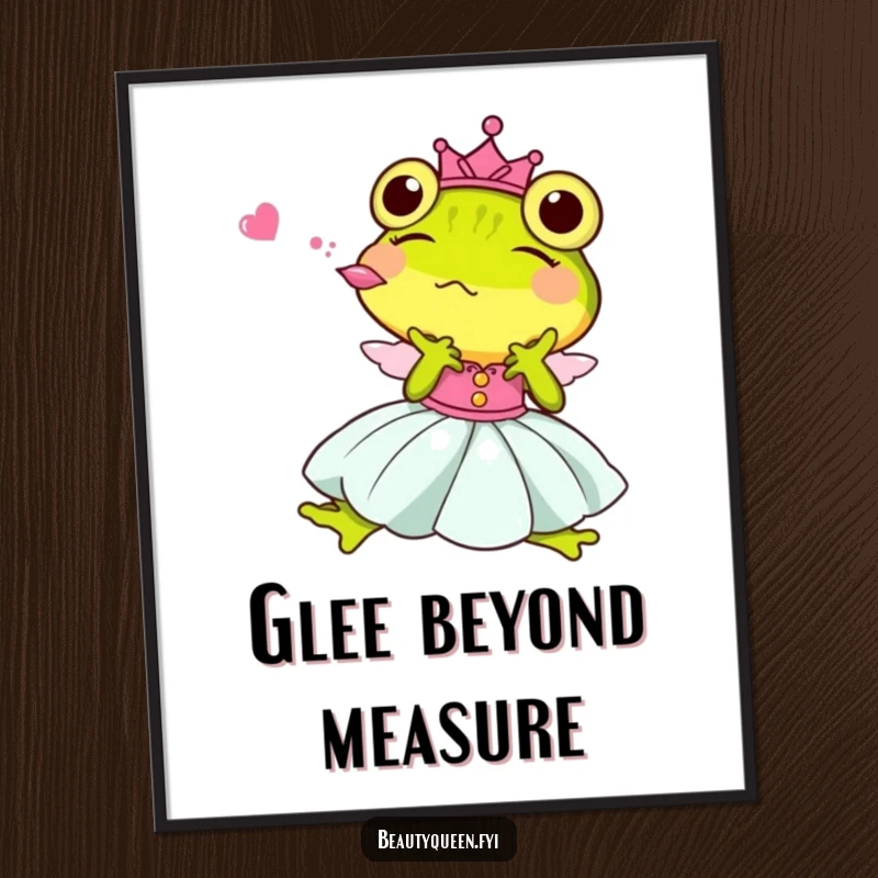 Funny Princess Frog Digital Art Print, a gleeful frog in a princess dress blowing a kiss, for instant humorous decor.