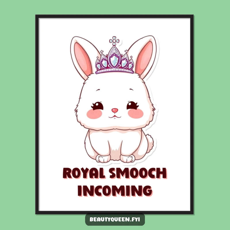 Funny Rabbit Tiara Digital Art: Adorable Fluffy Kiss, Instant Whimsical Wall Decor Gift