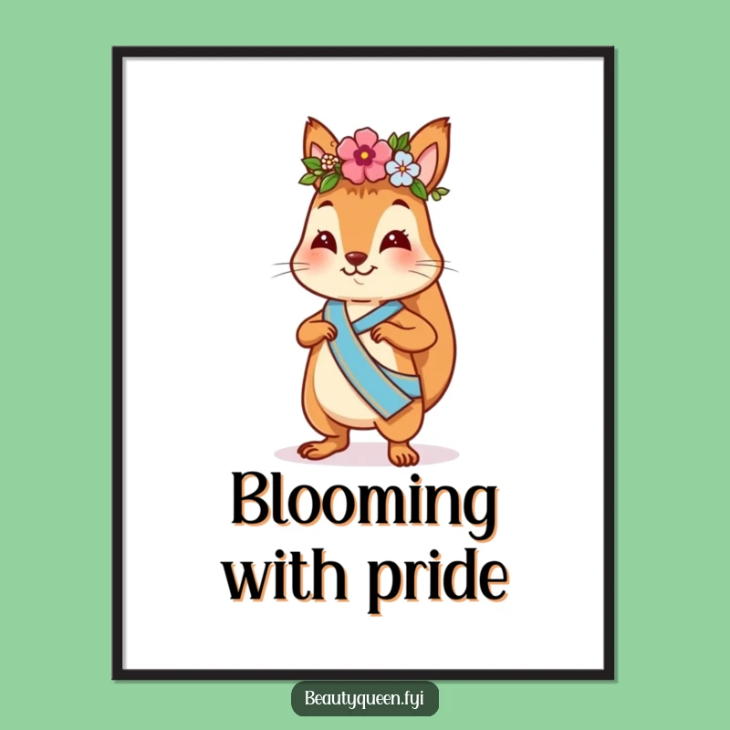 Funny Squirrel Flower Crown Digital Art: Confident Strutter, Instant Playful Decor Gift