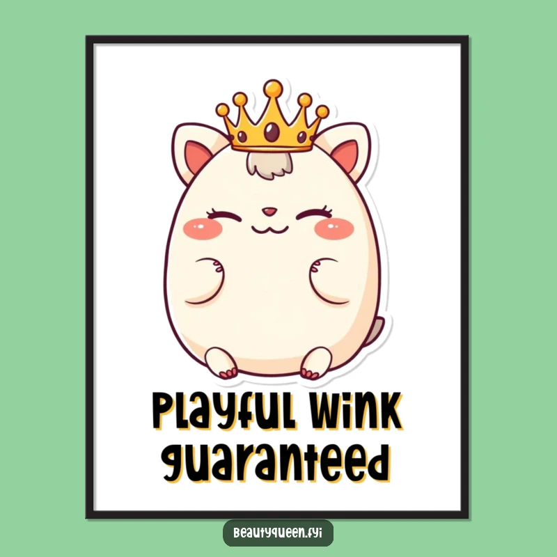 Funny Digital Chubby Animal Art Print - Playful Crown Decor