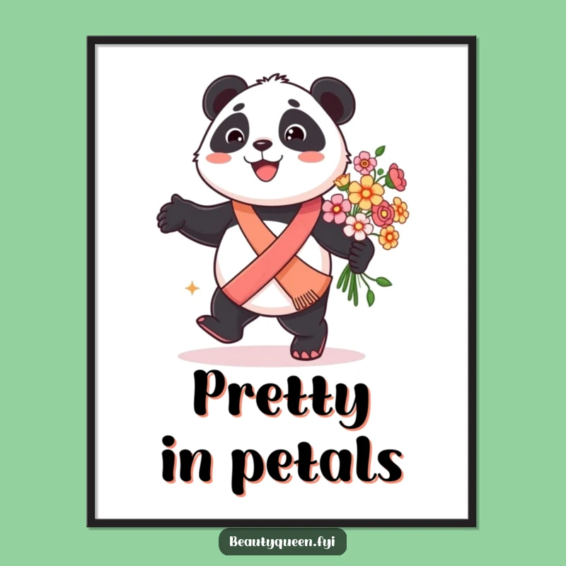 Funny Panda Digital Art - Celebratory Bear with Flowers, Instant Decor!