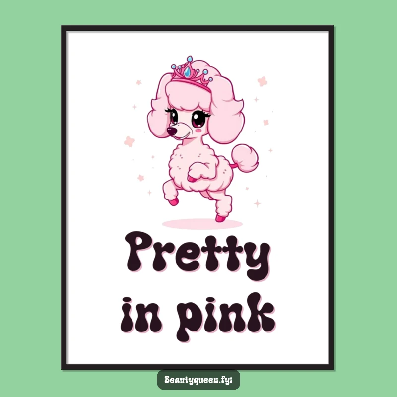 Funny Poodle Digital Art Print: Sparkly Tiara Dog Wall Decor