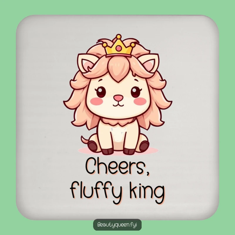 Funny Drink Coaster: Cheerful animal fluffy mane and crown, protect with charm