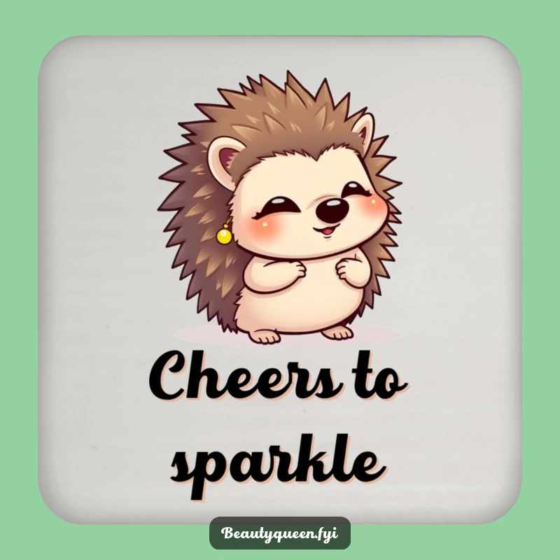 Funny Giggling Hedgehog Coaster Set: Cute Curtsy Table Protector with Tiny Earrings, Perfect Gift!