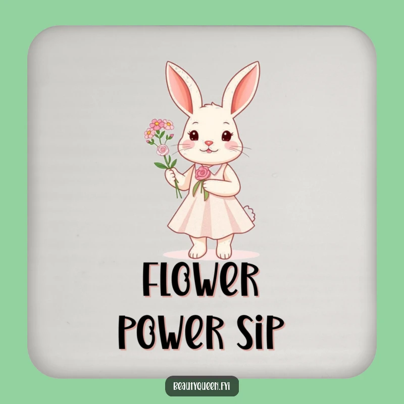 Funny Rabbit Sparkle Dress Coaster - Chic Protection & Floral Humor Gift