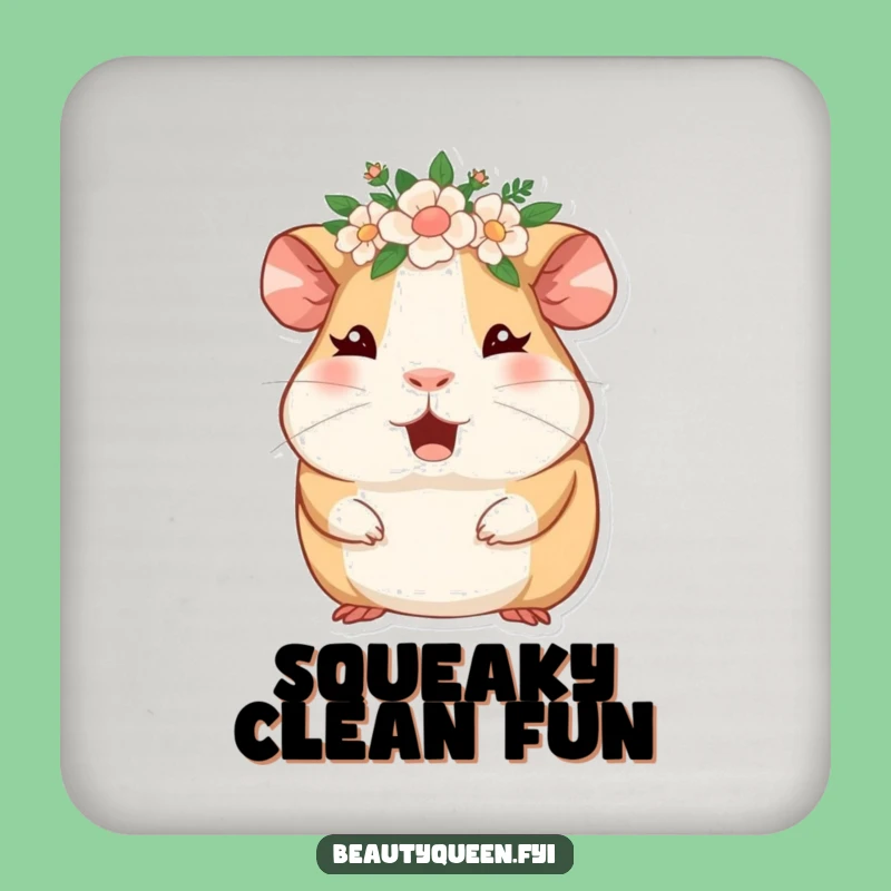 Funny Guinea Pig Floral Crown Coaster Set: Protect Surfaces with Charm