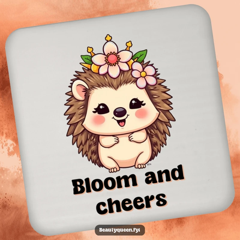 Funny Hedgehog Coaster: A happy hedgehog queen with a flower crown offers royal protection to your drinks with a funny twist.