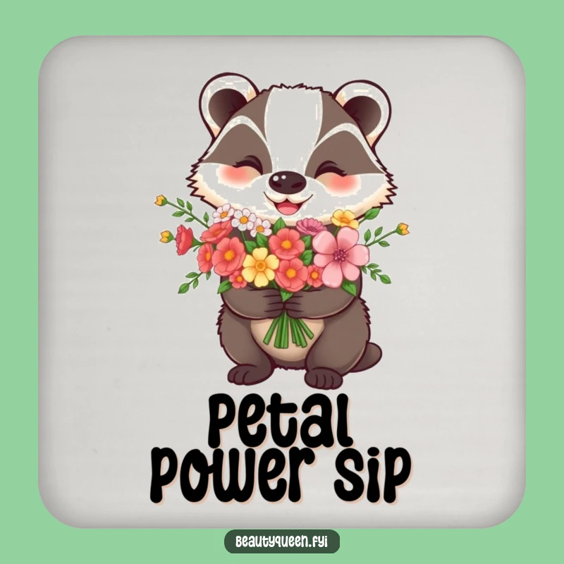 Funny Happy Badger Flower Coaster - Protect Surfaces with Floral Fun