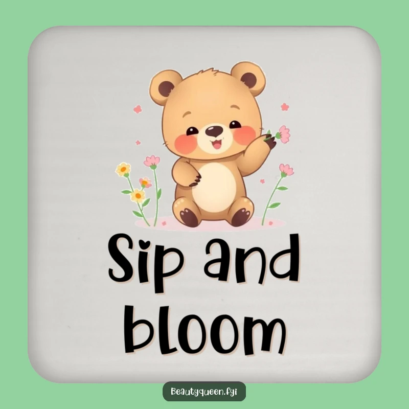 Funny Bear Cub Flower Juggling Coaster: Protect Surfaces Playfully, Gift