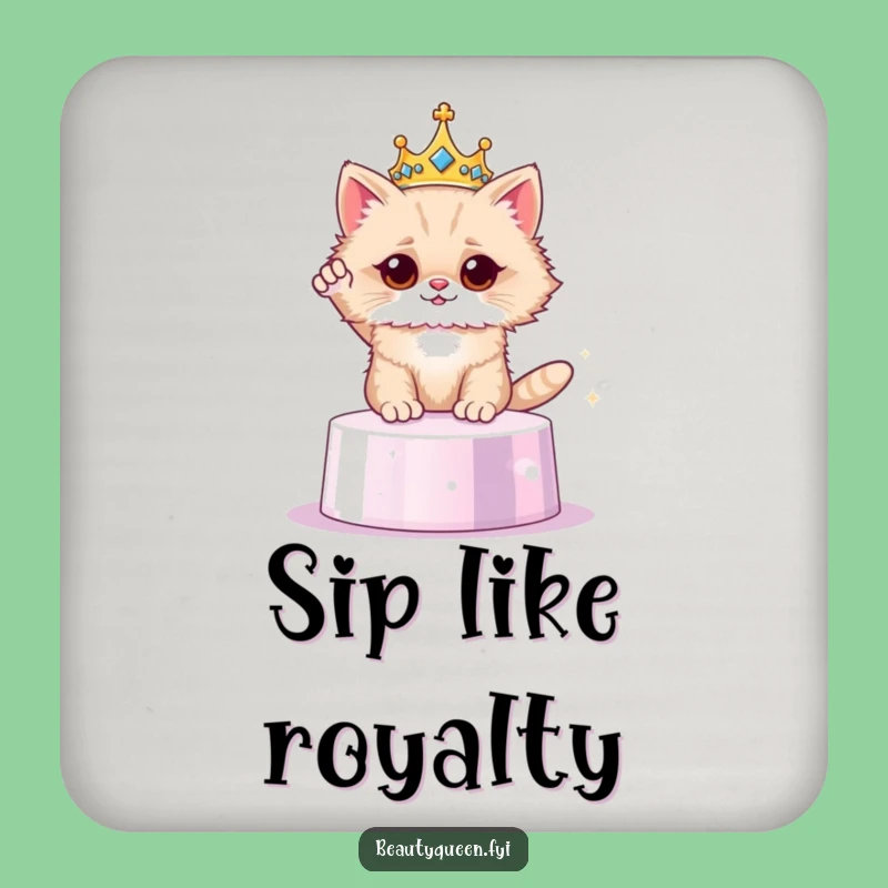 Funny Cat Crown Coaster - Regal Feline Drink Protector - Humorous Gift Set