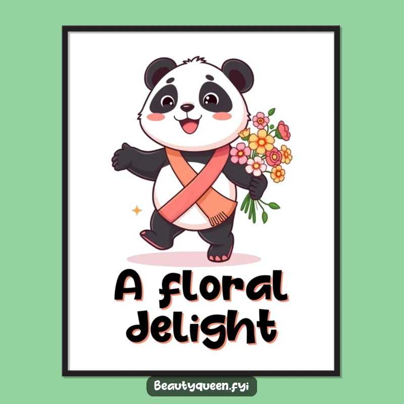 Funny Panda Poster - Celebratory Bear Art with Flowers, Decor!