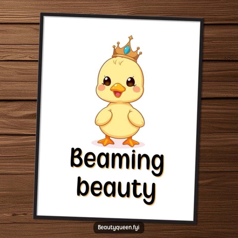 Funny poster art of a cute duckling balancing a tiny tiara on its head and beaming with happiness.