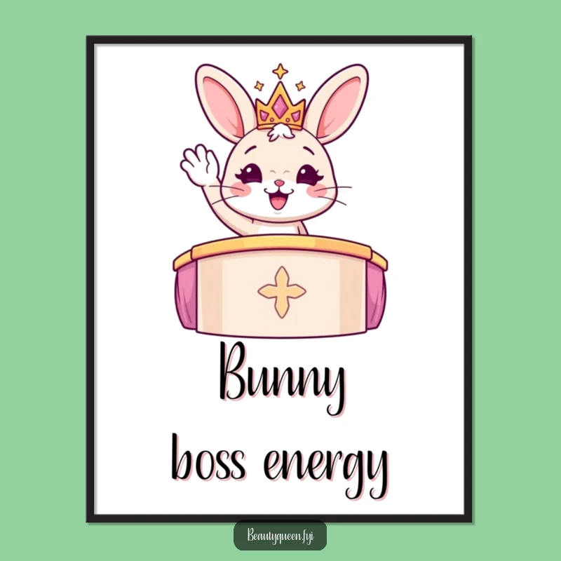 Funny Bunny's Royal Wave Poster: Sparkly Tiara Decor, Funny Gift Idea
